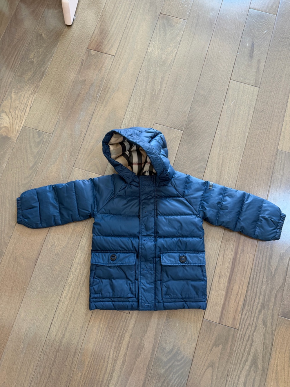 Burberry Navy Quilted Puffer Jacket with Hood
